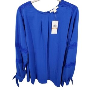 Michael‎ Kors lace royal blue long sleeve boho peasant blouse shirt plus size 1X